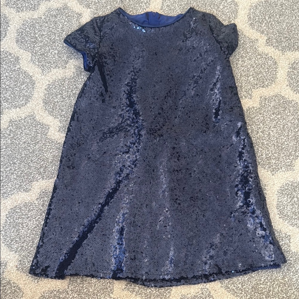 Blue Sequin A-Line Cap Sleeve Dress